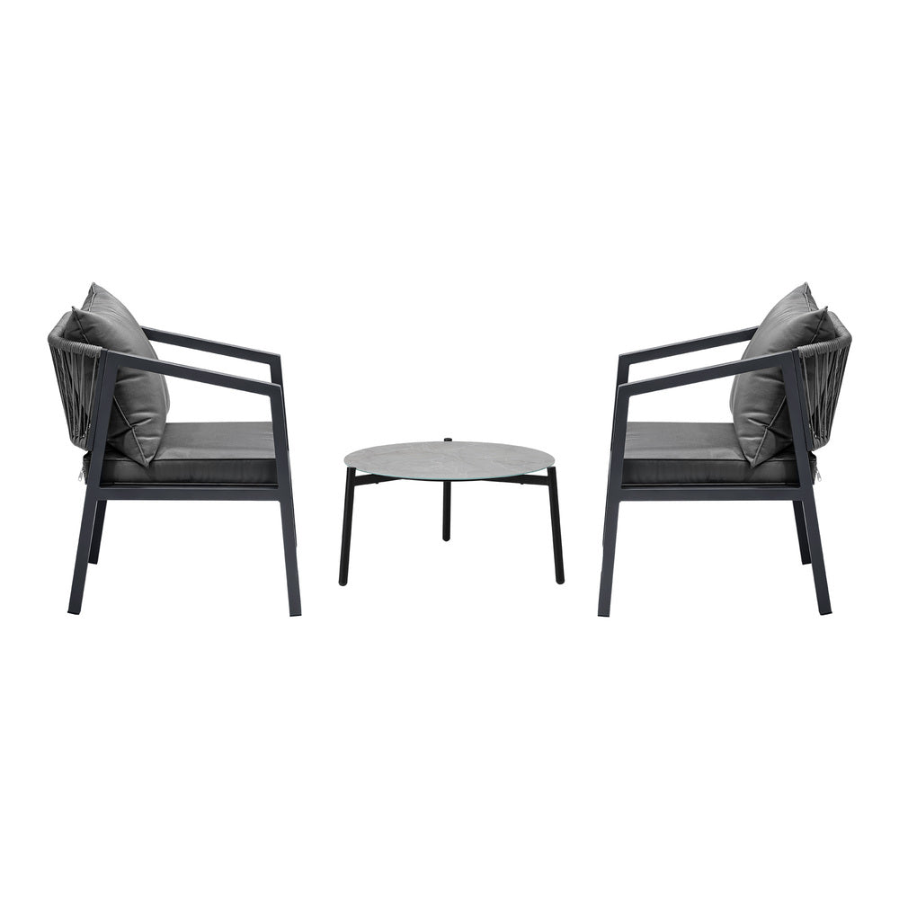 Livsip 3PCS Outdoor Patio Set 50cm Coffee Table Grey Chairs