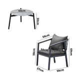 Livsip 3PCS Outdoor Patio Set 50cm Coffee Table Grey Chairs - Side View