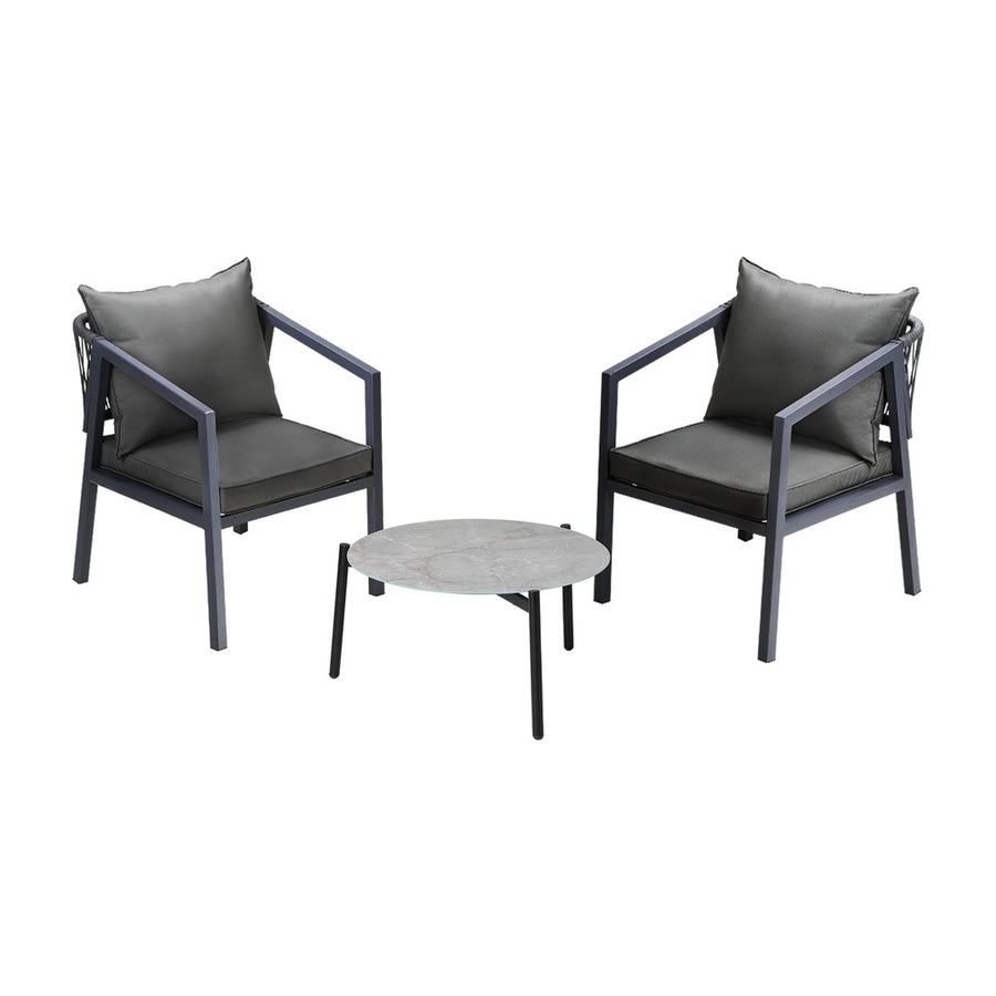 Livsip 3PCS Outdoor Patio Set 50cm Coffee Table Grey Chairs