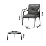 Livsip 3PCS Outdoor Patio Set 50CM Grey Marble Table Rattan Chairs - Rear View