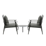 Livsip 3PCS Outdoor Patio Set 50CM Grey Marble Table Rattan Chairs - Side View