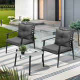 Livsip 3PCS Outdoor Patio Set 50CM Grey Marble Table Rattan Chairs - Close-Up Angle