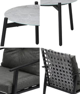 Livsip 3PCS Outdoor Patio Set 50CM Grey Marble Table Rattan Chairs - 45-Degree Angle
