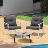 Livsip 3pc Outdoor Patio Sets 50CM Grey Round Table Rattan Chairs - Top-Down View