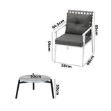 Livsip 3pc Outdoor Patio Sets 50CM Grey Round Table Rattan Chairs - Rear View