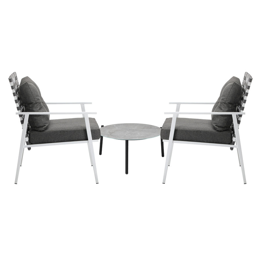 Livsip 3pc Outdoor Patio Sets 50CM Grey Round Table Rattan Chairs