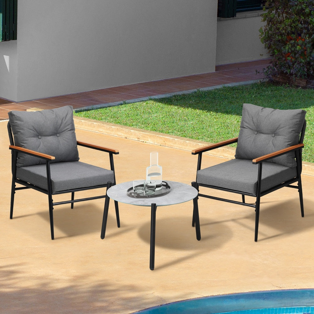 Livsip 3 Piece Outdoor Patio Set 50cm Table Grey and Black Armchair
