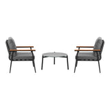 Livsip 3 Piece Outdoor Patio Set 50cm Table Grey and Black Armchair - Rear View