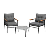 Livsip 3 Piece Outdoor Patio Set 50cm Table Grey and Black Armchair