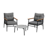 Livsip 3 Piece Outdoor Patio Set 50cm Table Grey and Black Armchair - Close-Up Angle