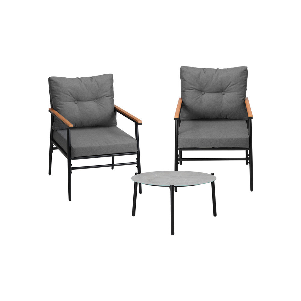 Livsip 3 Piece Outdoor Patio Set 50cm Table Grey and Black Armchair