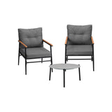 Livsip 3 Piece Outdoor Patio Set 50cm Table Grey and Black Armchair - Side View