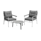 Livsip 3 Piece Outdoor Patio Set 50cm Table Grey and White Armchair - Close-Up Angle