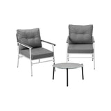 Livsip 3 Piece Outdoor Patio Set 50cm Table Grey and White Armchair - Rear View