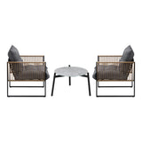 Livsip 3PCS Outdoor Patio Set Grey 50cm Coffee Table Rattan Chairs