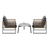 Livsip 3PCS Outdoor Patio Set Grey 50cm Coffee Table Rattan Chairs - 45-Degree Angle