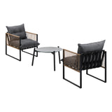 Livsip 3PCS Outdoor Patio Set Grey 50cm Coffee Table Rattan Chairs - Close-Up Angle