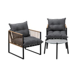 Livsip 3PCS Outdoor Patio Set Grey 50cm Coffee Table Rattan Chairs