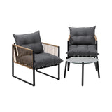 Livsip 3PCS Outdoor Patio Set Grey 50cm Coffee Table Rattan Chairs - Rear View