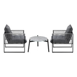 Livsip 3PCS Outdoor Patio Set 50cm Grey Table Cushioned Armchairs