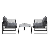 Livsip 3PCS Outdoor Patio Set 50cm Grey Table Cushioned Armchairs - Low Angle