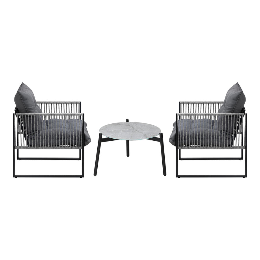 Livsip 3PCS Outdoor Patio Set 50cm Grey Table Cushioned Armchairs