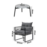 Livsip 3PCS Outdoor Patio Set 50cm Grey Table Cushioned Armchairs