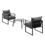 Livsip 3PCS Outdoor Patio Set 50cm Grey Table Cushioned Armchairs