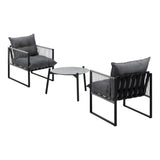 Livsip 3PCS Outdoor Patio Set 50cm Grey Table Cushioned Armchairs - Side View