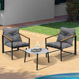 Livsip 3PC Outdoor Patio Furniture Set 50CM Round Grey Marble Table - Front View