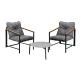 Livsip 3PC Outdoor Patio Furniture Set 50CM Round Grey Marble Table - Close-Up Angle