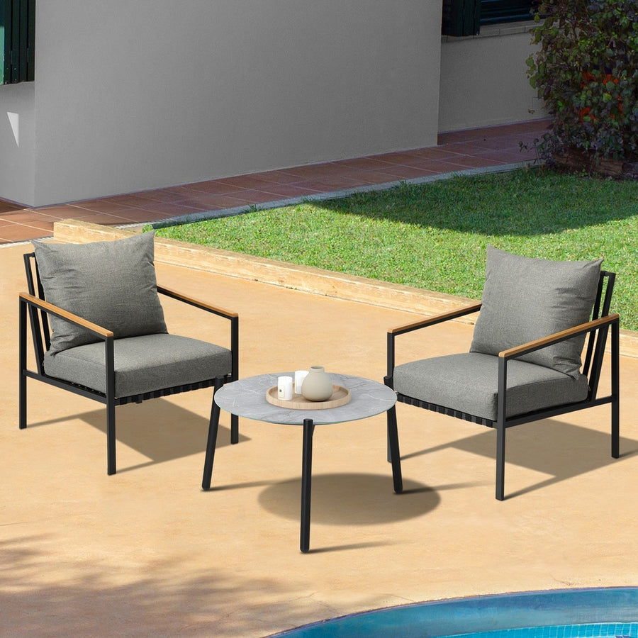 Livsip 3PCS Outdoor Lounge Set Grey 50cm Coffee Table Chairs