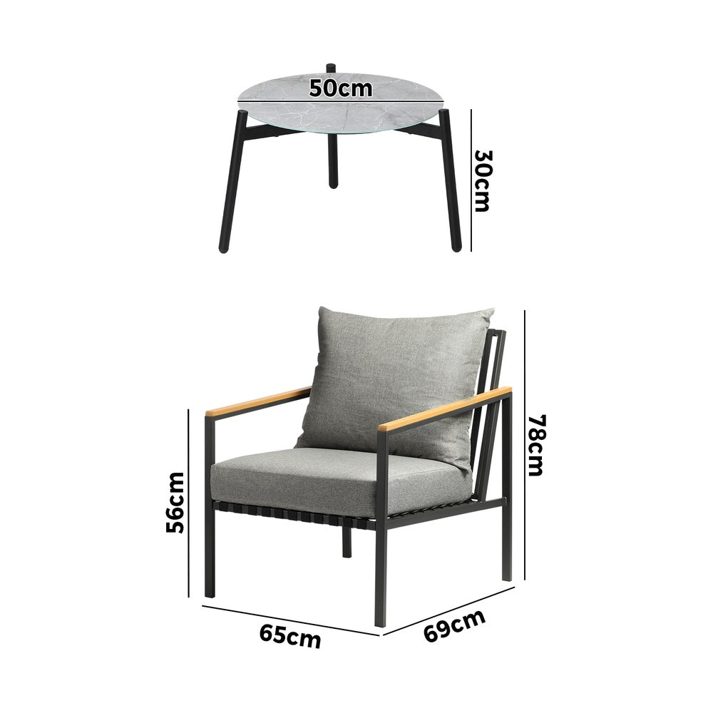 Livsip 3PCS Outdoor Lounge Set Grey 50cm Coffee Table Chairs