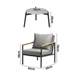 Livsip 3PCS Outdoor Lounge Set Grey 50cm Coffee Table Chairs - Front View