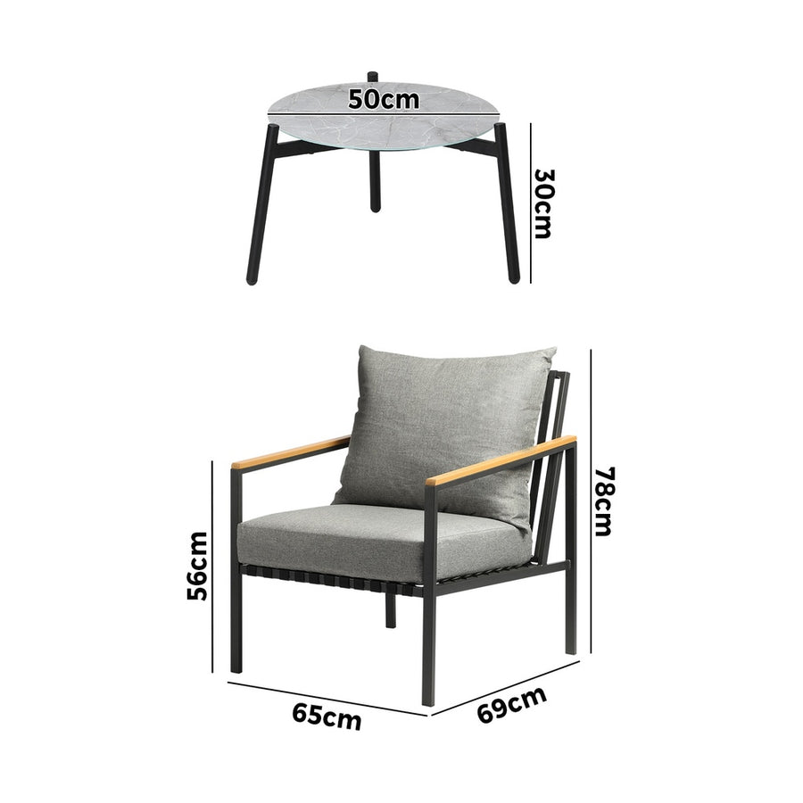 Livsip 3PCS Outdoor Lounge Set Grey 50cm Coffee Table Chairs