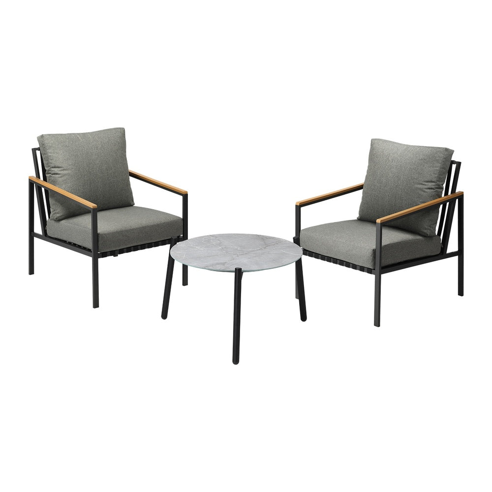 Livsip 3PCS Outdoor Patio Lounge Set Grey 50cm Coffee Table Sofa Chairs
