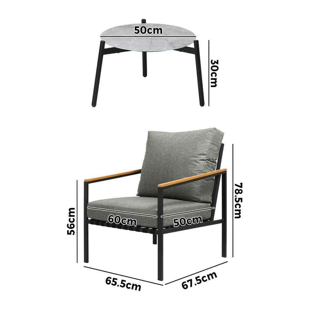Livsip 3PCS Outdoor Patio Lounge Set Grey 50cm Coffee Table Sofa Chairs