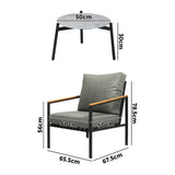 Livsip 3PCS Outdoor Patio Lounge Set Grey 50cm Coffee Table Sofa Chairs