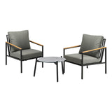 Livsip 3PCS Outdoor Patio Lounge Set Grey 50cm Coffee Table Sofa Chairs