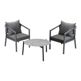 Livsip 3PCS Outdoor Patio Set 70cm Coffee Table Grey Chairs - Side View