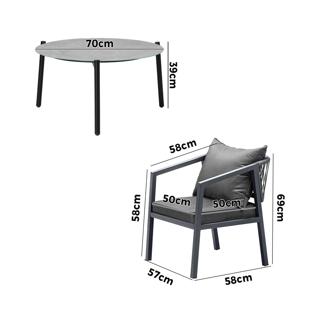 Livsip 4 Seater Outdoor Patio Set Grey 70cm Coffee Table