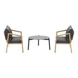 Livsip 3PCS Outdoor Patio Set 70cm Coffee Table Natural Chairs - Close-Up Angle