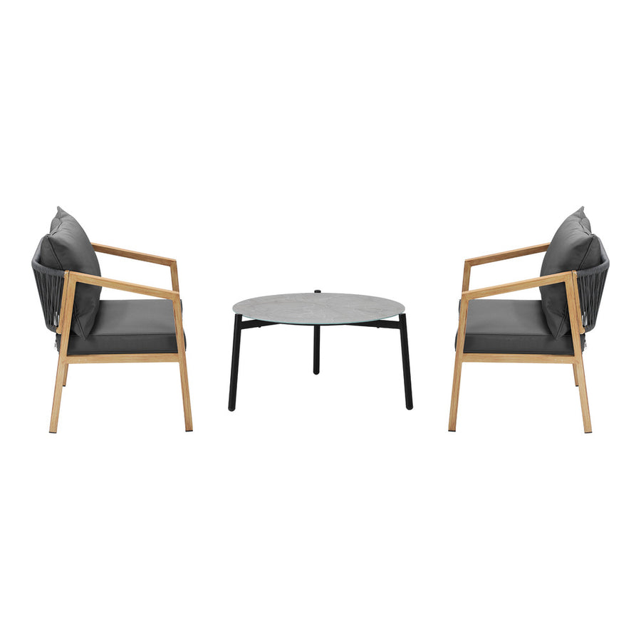Livsip 3PCS Outdoor Patio Set 70cm Coffee Table Natural Chairs