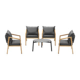 Livsip 5PCS Outdoor Patio Set 70cm Coffee Table Grey and Natural Chairs - 45-Degree Angle