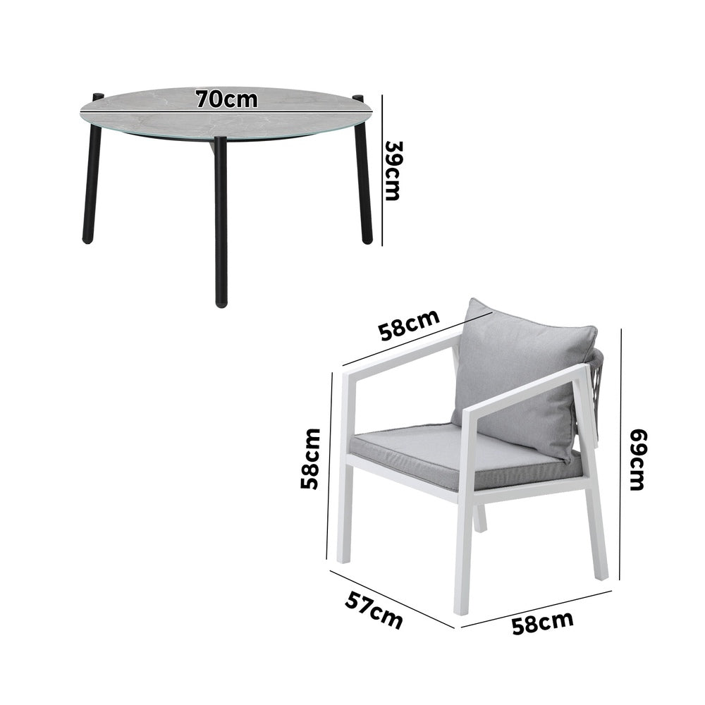 Livsip 5PCS Outdoor Patio Set 70cm Coffee Table 4 Armchairs