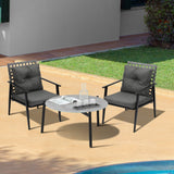 Livsip 3PC Outdoor Patio Set 70CM Grey Marble Table Rattan Chairs - Extra Image
