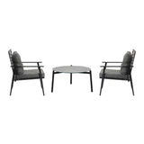 Livsip 3PC Outdoor Patio Set 70CM Grey Marble Table Rattan Chairs