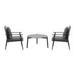 Livsip 3PC Outdoor Patio Set 70CM Grey Marble Table Rattan Chairs