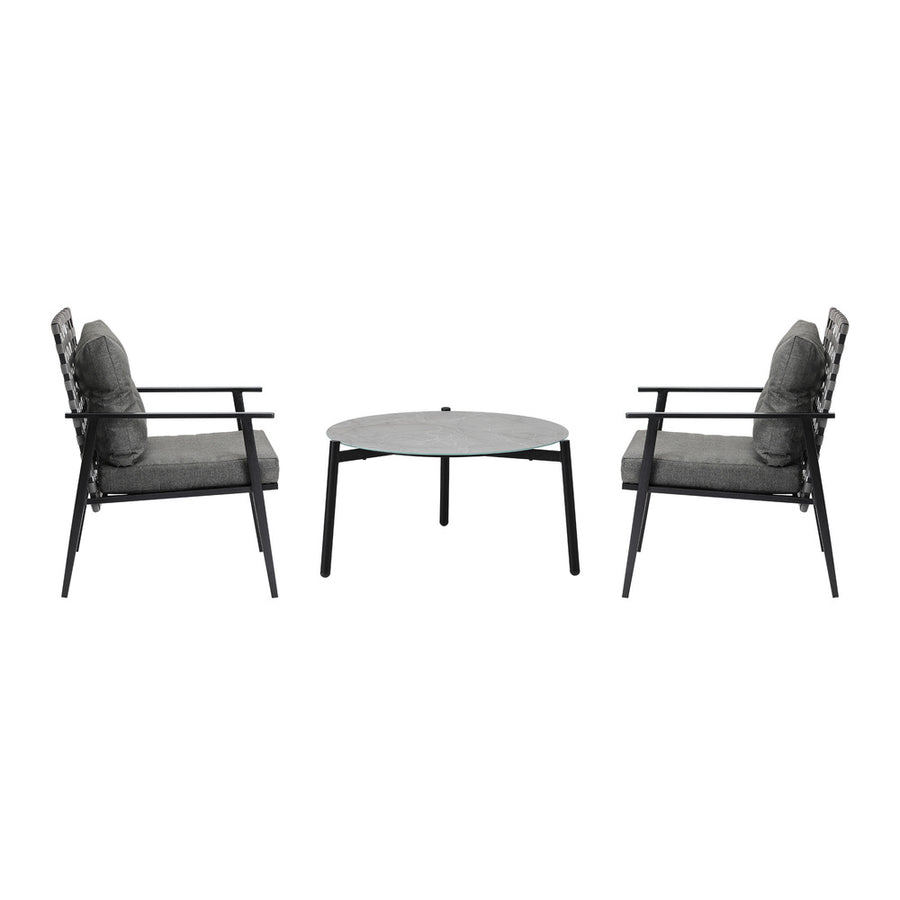 Livsip 3PC Outdoor Patio Set 70CM Grey Marble Table Rattan Chairs