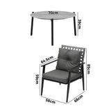 Livsip 3PC Outdoor Patio Set 70CM Grey Marble Table Rattan Chairs - Low Angle